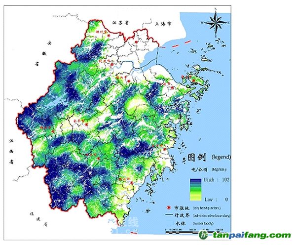 浙江省森林植被碳分布圖